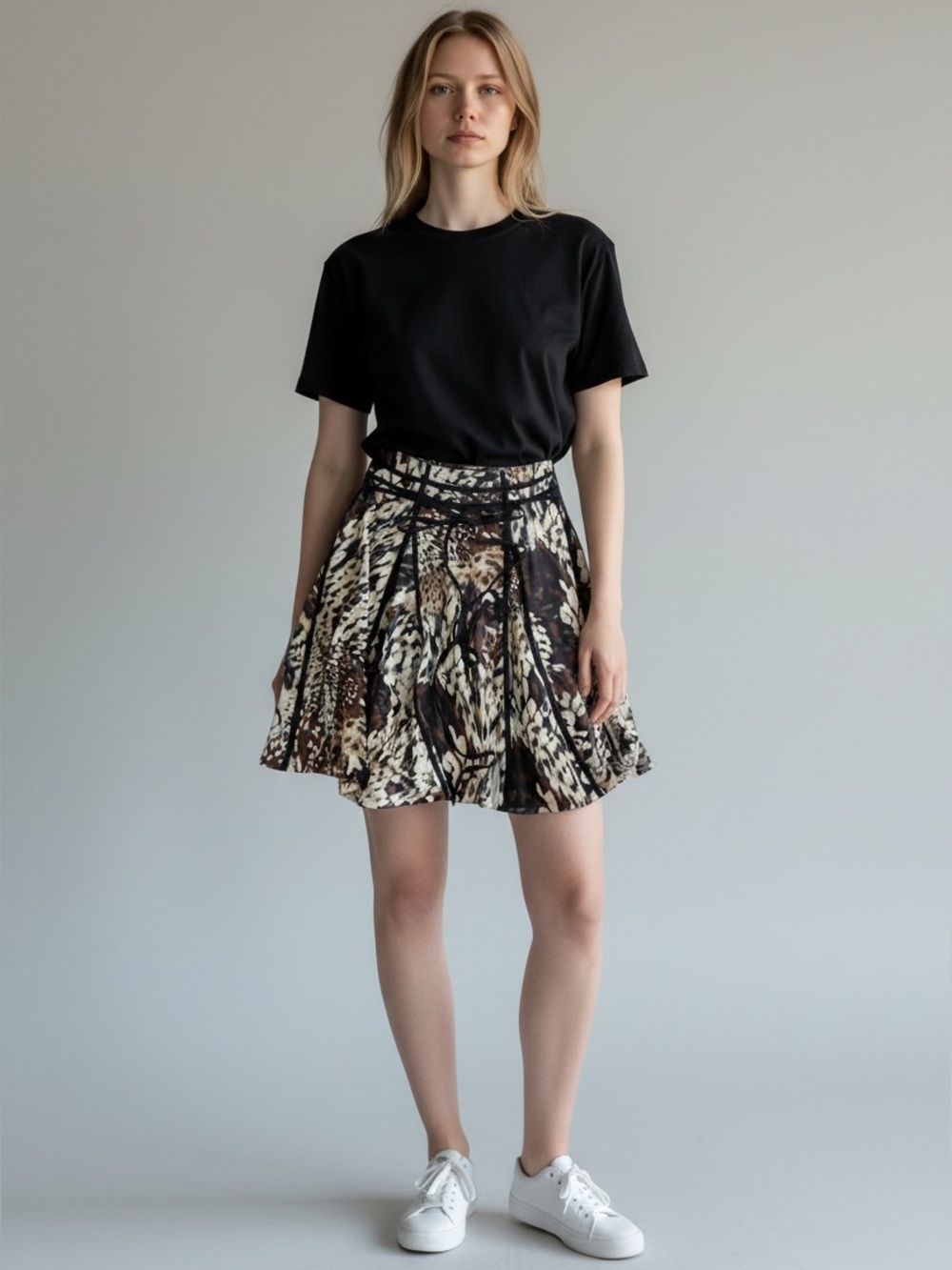 Lapis Brown Animal Print Mid Rise Soft Flowy Length A-Line Skirt - Size Small